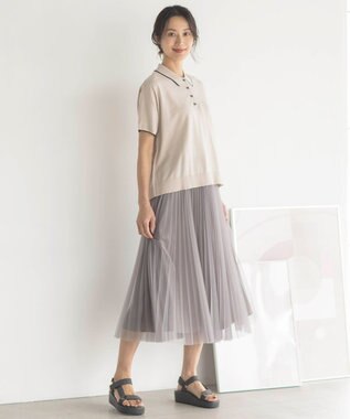 J.PRESS LADIES L 【WEB限定カラーあり・洗える】ハイゲージチュール プリーツ スカート ライトグレー系