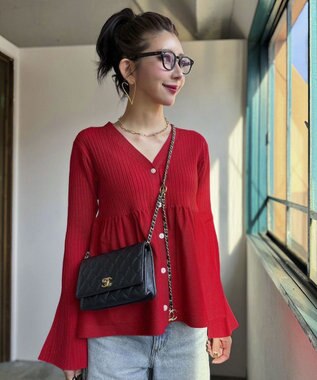 Green Parks ペプラムニットカーディガン Red