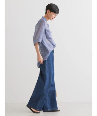 AMERICAN HOLIC シアーバックフレアＷポケットシャツチュニック Stripe Navy