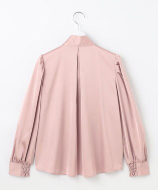 Feroux 【洗える】サテン ボウタイブラウス ピンク系
