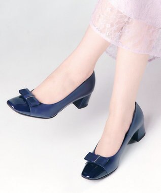 Dominic3 グログランリボン スクエアトゥパンプス ブラック