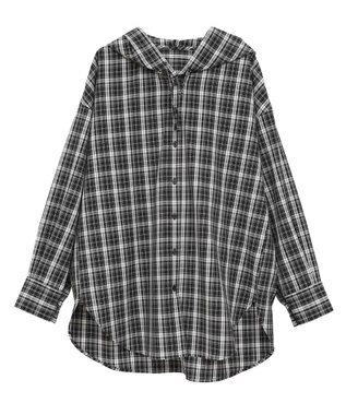 earth music&ecology フーディーチェックシャツ Black