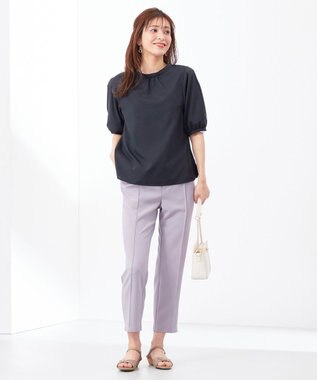 ANY SIS 【洗える】レースパーツタックスリーブ ブラウス ネイビー