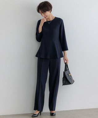 23区 【洗える】トリアセダブルジョーゼット ペプラム ブラウス ネイビー系