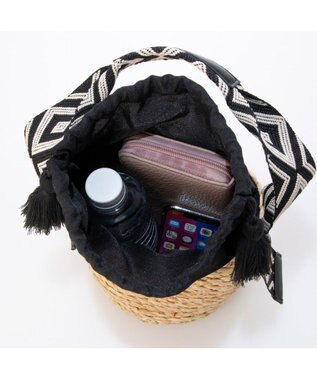 UNBILLION カシュカシュ cachecache / ジャガードテープハンドルラフィアバケツトート ブラック