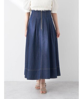 earth music&ecology フロントジップタックフレアスカート Indigo