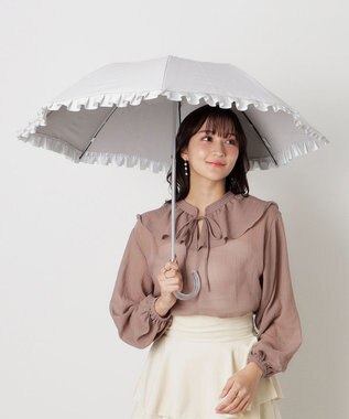 MOONBAT 【一級遮光/晴雨兼用】LANVIN en Bleu (ランバン オン ブルー)  折りたたみ日傘 シャイニーフリル 遮光 遮熱 UV キャメル