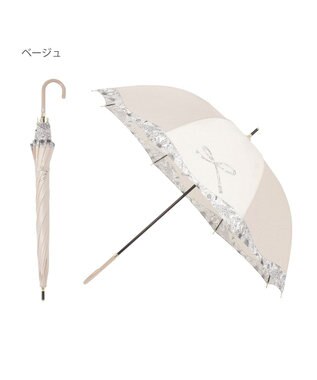 MOONBAT 【耐風傘/ジャンプ傘】ランバン オン ブルー (LANVIN en Bleu) リボン 花柄 長傘 サテンプリント ベージュ