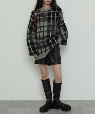 WEGO 【2025年秋冬新作】シャギーパターンニットBIGプルオーバー グレーチェック1