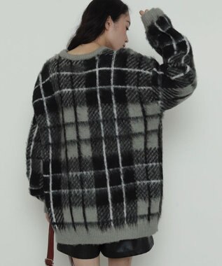 WEGO 【2025年秋冬新作】シャギーパターンニットBIGプルオーバー グレーチェック1