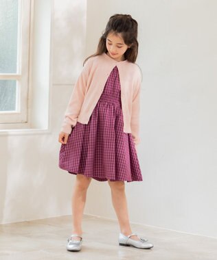 組曲 KIDS 【150-160㎝】チェック ワンピース ラズベリー系3