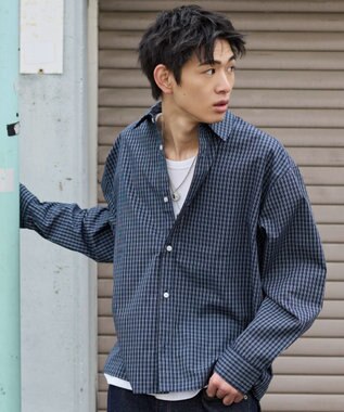 WEGO 【ユニセックス着用ITEM/MLサイズ展開】クロップドブロードシャツ ブルーチェック1