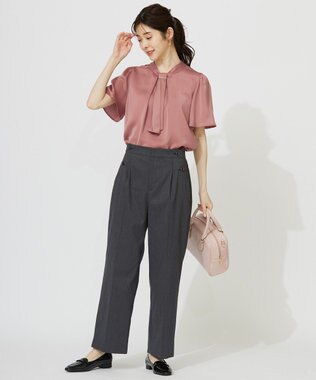 ANY SIS 【ストレッチ・接触冷感・撥水・UVカット・洗える】エアリーストレッチ ワイドパンツ シャンブレーブラック