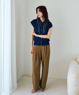YECCA VECCA 配色フリルカーディガン Navy