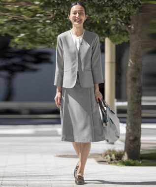 J.PRESS LADIES S 【セットアップ対応・洗える・UVケア・速乾】 OXIJEWELストレッチ ノーカラー ジャケット ライトグレー系