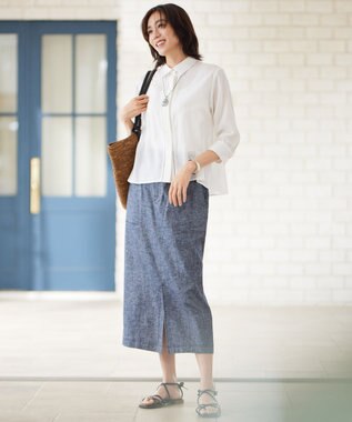 自由区 S 【ドラマ「明日はもっと いい日になる」着用】【接触冷感・吸水速乾・洗える】ナチュラルリネンクロップド丈 シャツ オフ