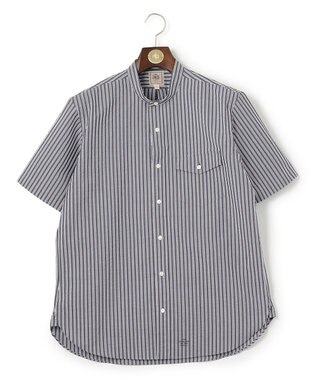 J.PRESS MEN 【クールマックス】サッカーマルチストライプ バンドカラーシャツ ネイビー系1