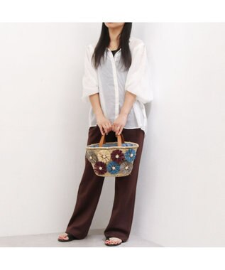 UNBILLION カシュカシュ cachecache / ラフィアフラワー付カゴバッグ ミックス