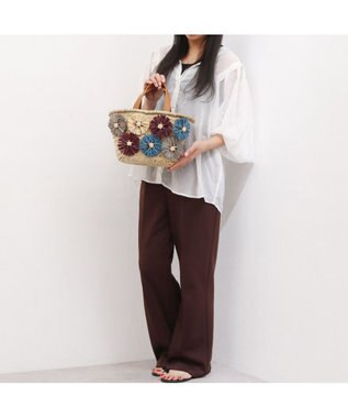 UNBILLION カシュカシュ cachecache / ラフィアフラワー付カゴバッグ ミックス