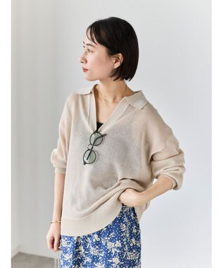 Te chichi メッシュスキッパーポロニット ベージュ