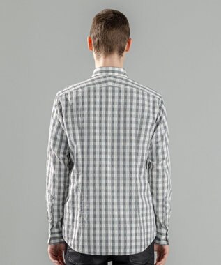 JOSEPH HOMME 新柄【オリジナル素材】ギンガムシャンブレーストレッチ　レギュラーカラーシャツ ライトグレー系