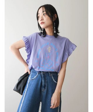 Green Parks ・ＤｏｕｂｌｅＦｌａｇｓ　フリルショルダープリントＴＥＥ Purple