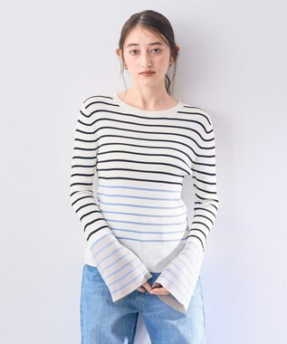 YECCA VECCA マルチボーダー柄ニット Ivory