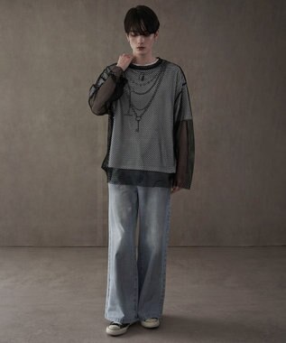 WEGO シルバープリントバギーフレアデニム デニム淡色