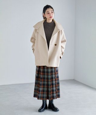 ANY L 【手洗い/ウエストゴム】チェック柄フリンジプリーツスカート グレー