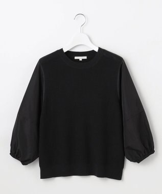 自由区 L 【カタログ掲載・洗える】ハイツイストコットンアセテート異素材コンビ トップス ブラック×ブラック