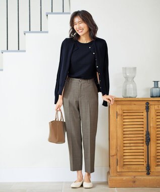 ANY 【ウエストゴム/ストレッチ/裏起毛】シークレットウォーム　テーパードパンツ ブラウングレンチェック