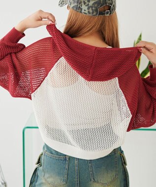 WEGO ラグランメッシュニットショートパーカー レッド