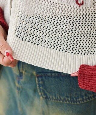 WEGO ラグランメッシュニットショートパーカー レッド