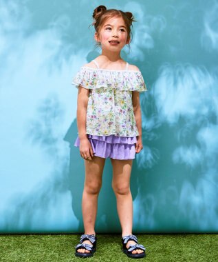 ANY KIDS 花柄×ドット柄 セパレート 水着 オフ花柄×ラベンダードット