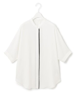 ICB 【人気のため新色追加・WEB限定カラーあり】BackSatinAmunzen 5分袖バンドカラーブラウス オフホワイト系