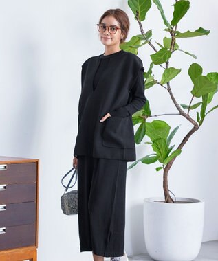 Tiaclasse 【2点セット】Wフェイスニットベスト＆ニットワンピース ブラック