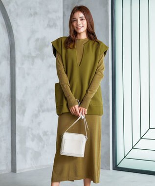 Tiaclasse 【2点セット】Wフェイスニットベスト＆ニットワンピース カーキ