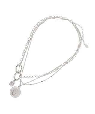 earth music&ecology 【ステンレス】コインモチーフ３連ネックレス Silver