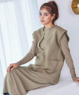Tiaclasse 【2点セット】Wフェイスニットベスト＆ニットワンピース ベージュ
