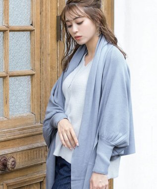 Tiaclasse 【洗える】ストール風カーディガン サックス
