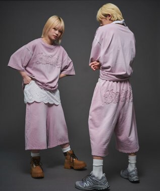 WEGO 【ユニセックス着用ITEM/ウエストゴム】ダメージアップリケショートパンツ ピンク