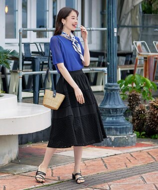 Tiaclasse L 【新色追加・洗える】幅広く活躍が期待できるレース切替スカート ブラック