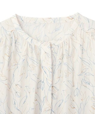 YECCA VECCA ラインフラワー柄ギャザーブラウス Ivory