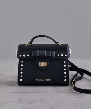 Maison de FLEUR フロントリボントップハンドルバッグ Black