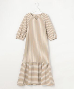 自由区 ビスコースナイロンドビーストライプ ワンピース ベージュ系
