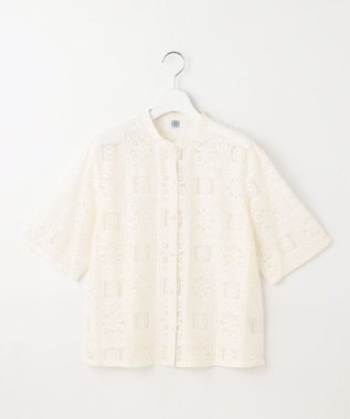 J.PRESS LADIES 【洗える】モザイクレース ハーフスリーブ ブラウス アイボリー系