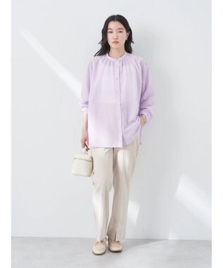 earth music&ecology シアーギャザーネックブラウス Lavender