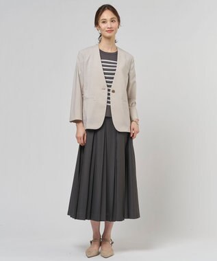 J.PRESS LADIES L エアリースパンボイル プリーツ スカート スレートブラウン系