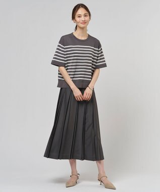 J.PRESS LADIES L エアリースパンボイル プリーツ スカート スレートブラウン系