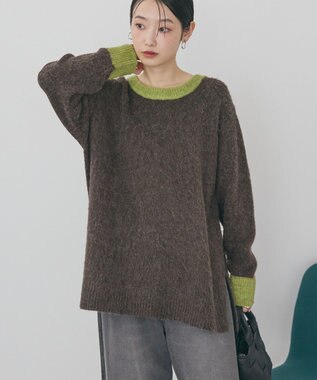 AMERICAN HOLIC 起毛バイカラーニットプルオーバー Brown